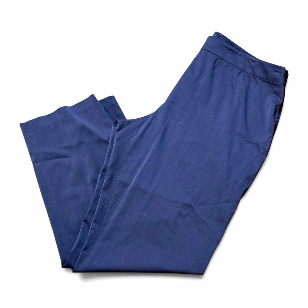 Eileen Fisher Straight Leg Pants XL Navy Blue Stretch Twill Side Zip Minimalist